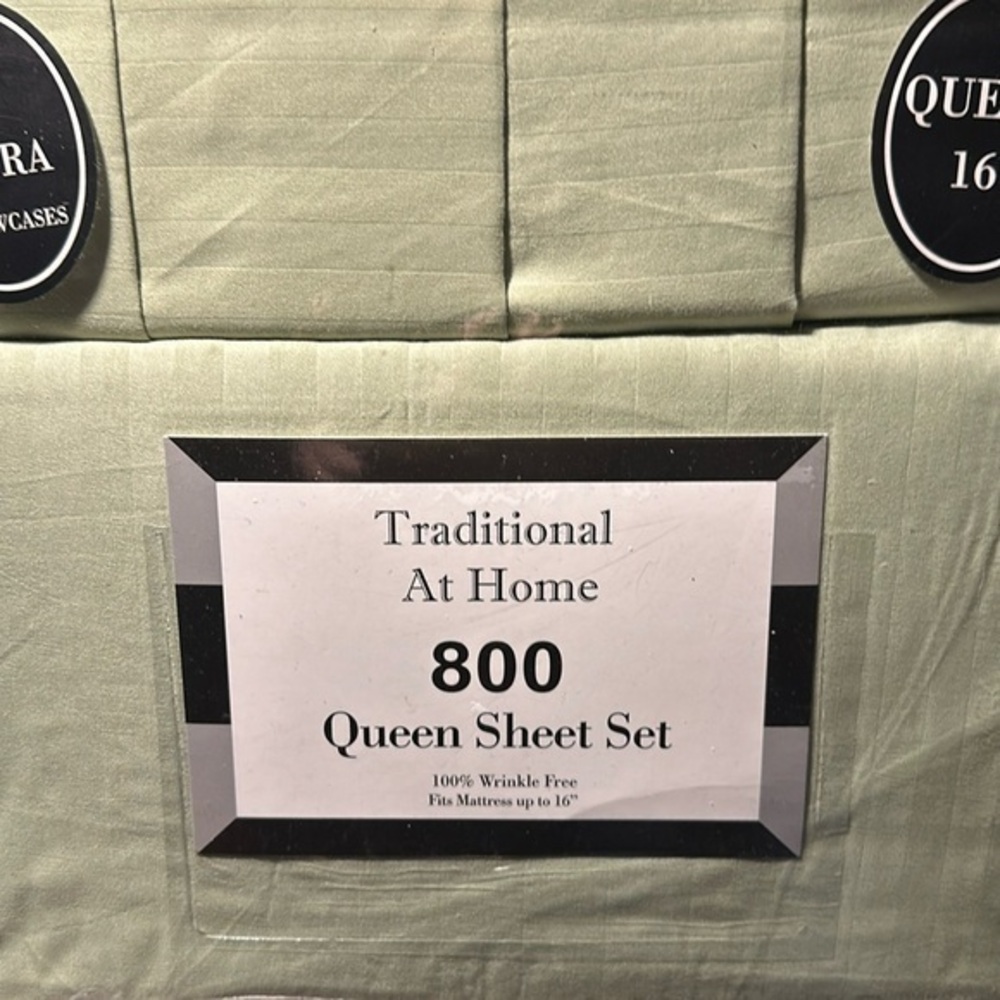 Transitional at Home 6pcQueen Sheet Set green apple embossed stripes